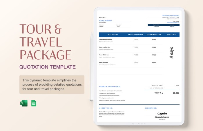 Tours and Travel Quotation Template in Google Sheets, Apple Numbers ...