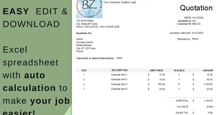 Quote Template HVAC Air Conditioning Excel Invocie Inspection ...